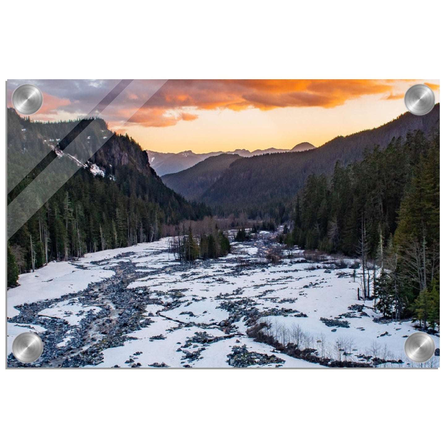 Mountain & Stream Sunset Acrylic Art Print