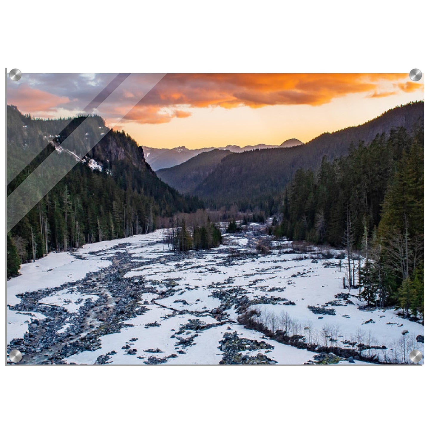 Mountain & Stream Sunset Acrylic Art Print