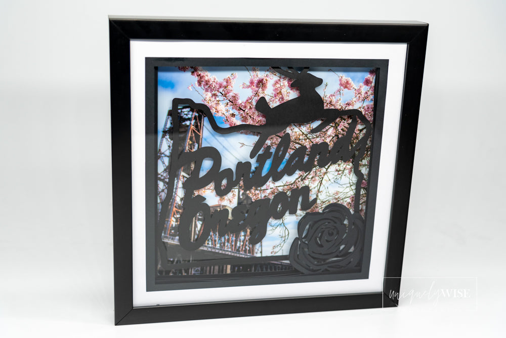 Portland Stag & Cherry Blossoms 12 x12 Shadow Box Art Print