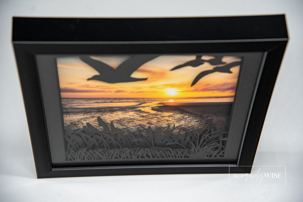 Sunset Seagulls Shadow Box Art Print