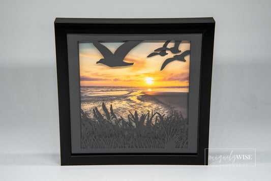 Sunset Seagulls Shadow Box Art Print