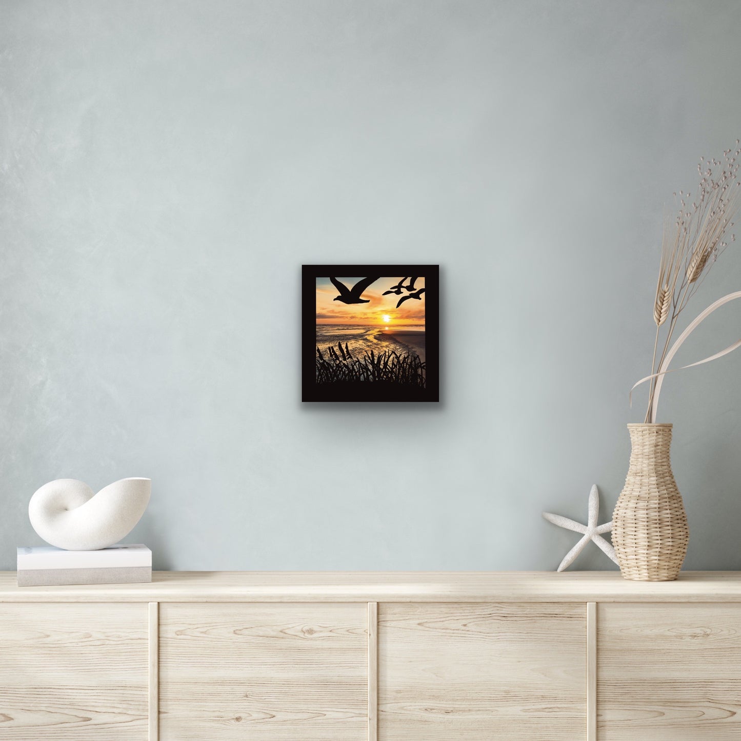 Sunset Seagulls Shadow Box Art Print