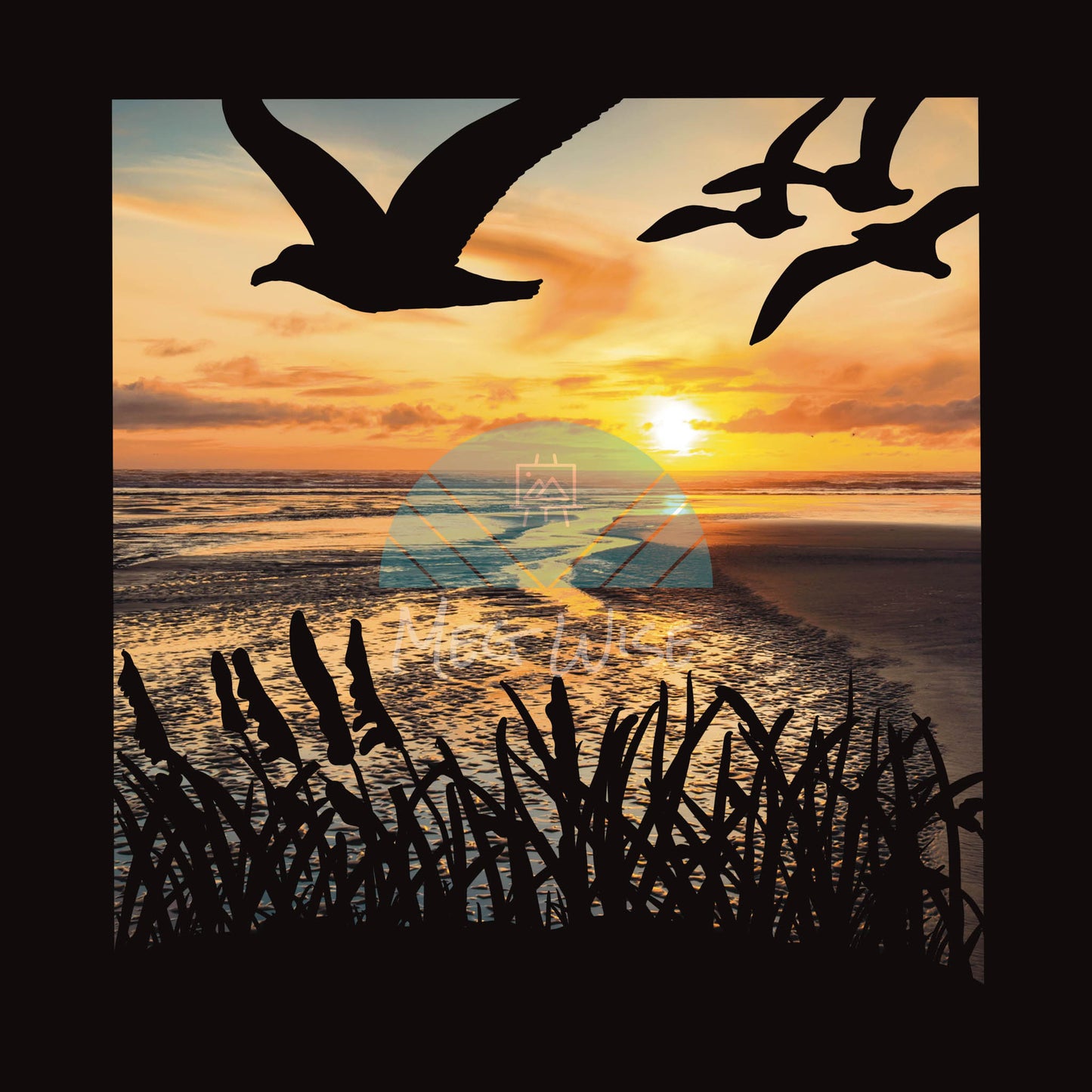 Sunset Seagulls Shadow Box Art Print