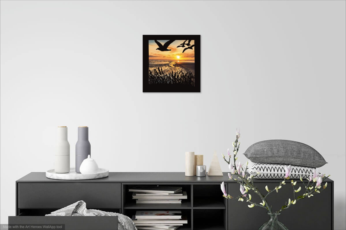 Sunset Seagulls Shadow Box Art Print